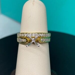 18k Yellow Gold Diamond Engagement &Wedding Semi Mount Bridal Ring Set by Tasha